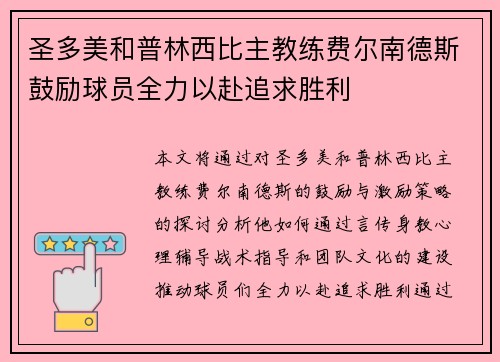 圣多美和普林西比主教练费尔南德斯鼓励球员全力以赴追求胜利